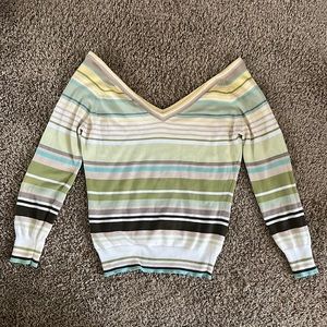 Striped pastel deep v neck sweater